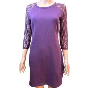 Express Chic Deep Purple Dress with Lace 3/4 Sleeves Medium NWT